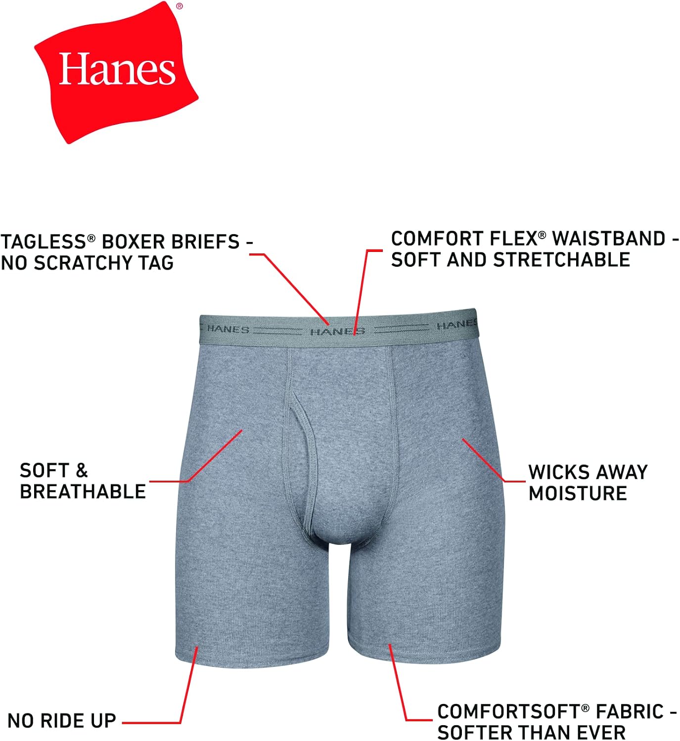 Hanes mens Underwear Boxer Briefs Pack, Cool & Breathable Cotton Moisture-wicking Underwear for Men, No Ride Up